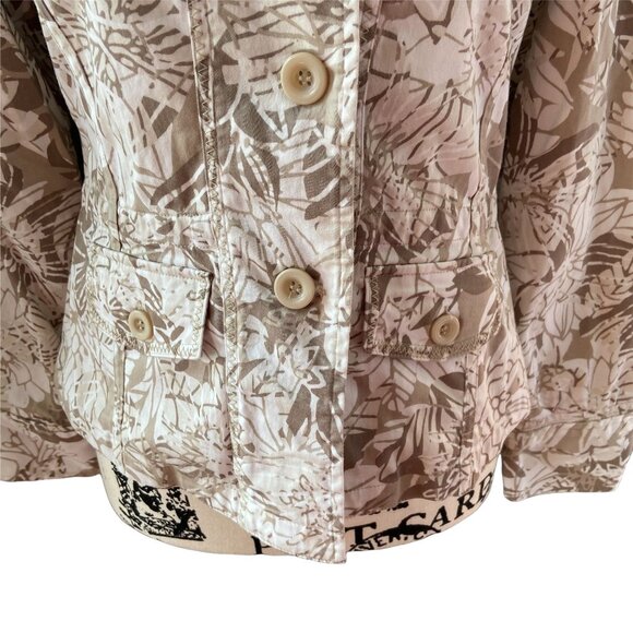 Chico's Women's Jacket Size 0 US Small 4 Leaf Pattern Taupe Brown Stretch Cotton - Picture 6 of 12